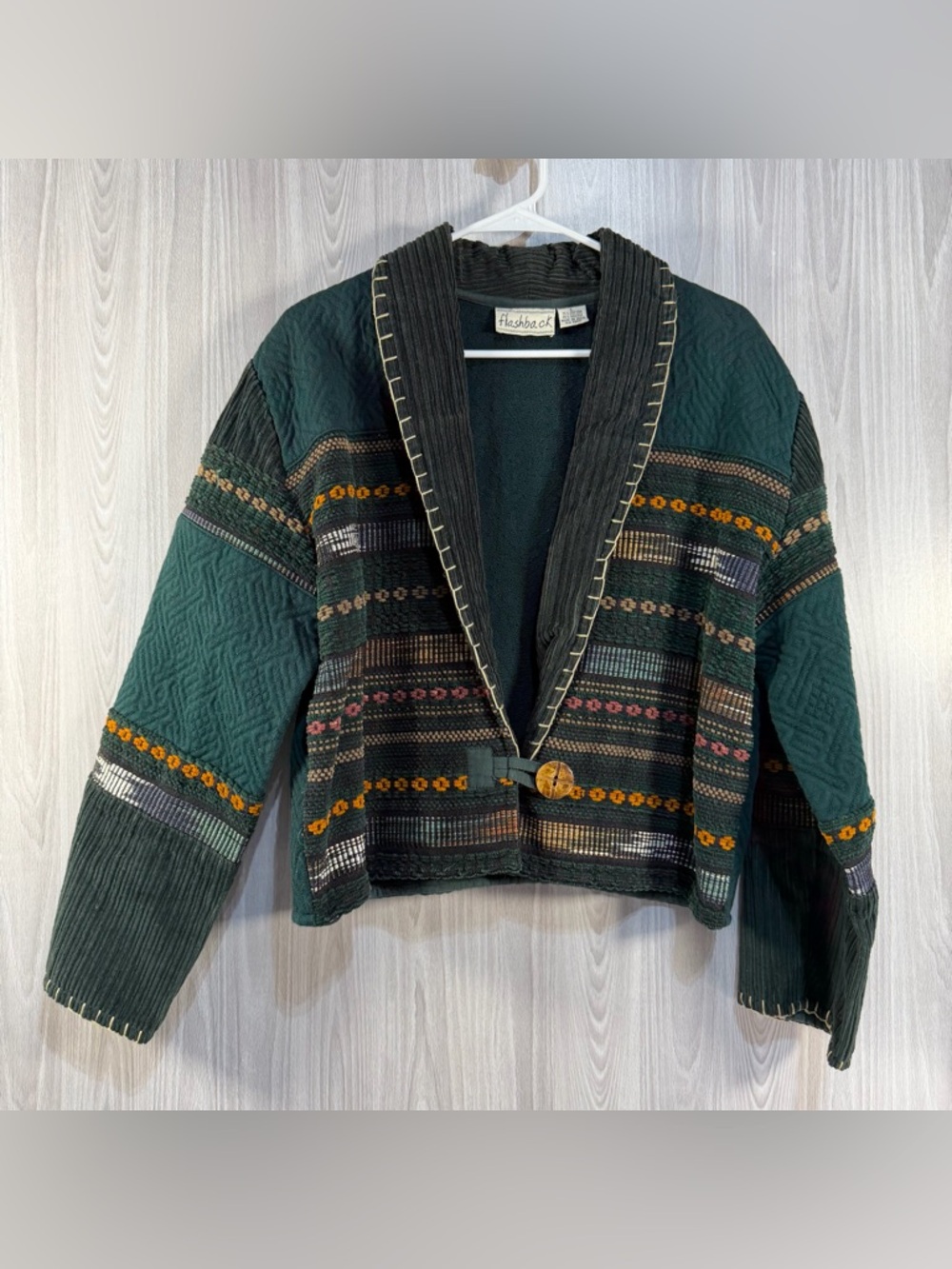 Vtg Flashback Tapestry Jacket Crop Blazer Sz L Boho Western Patchwork Quilted